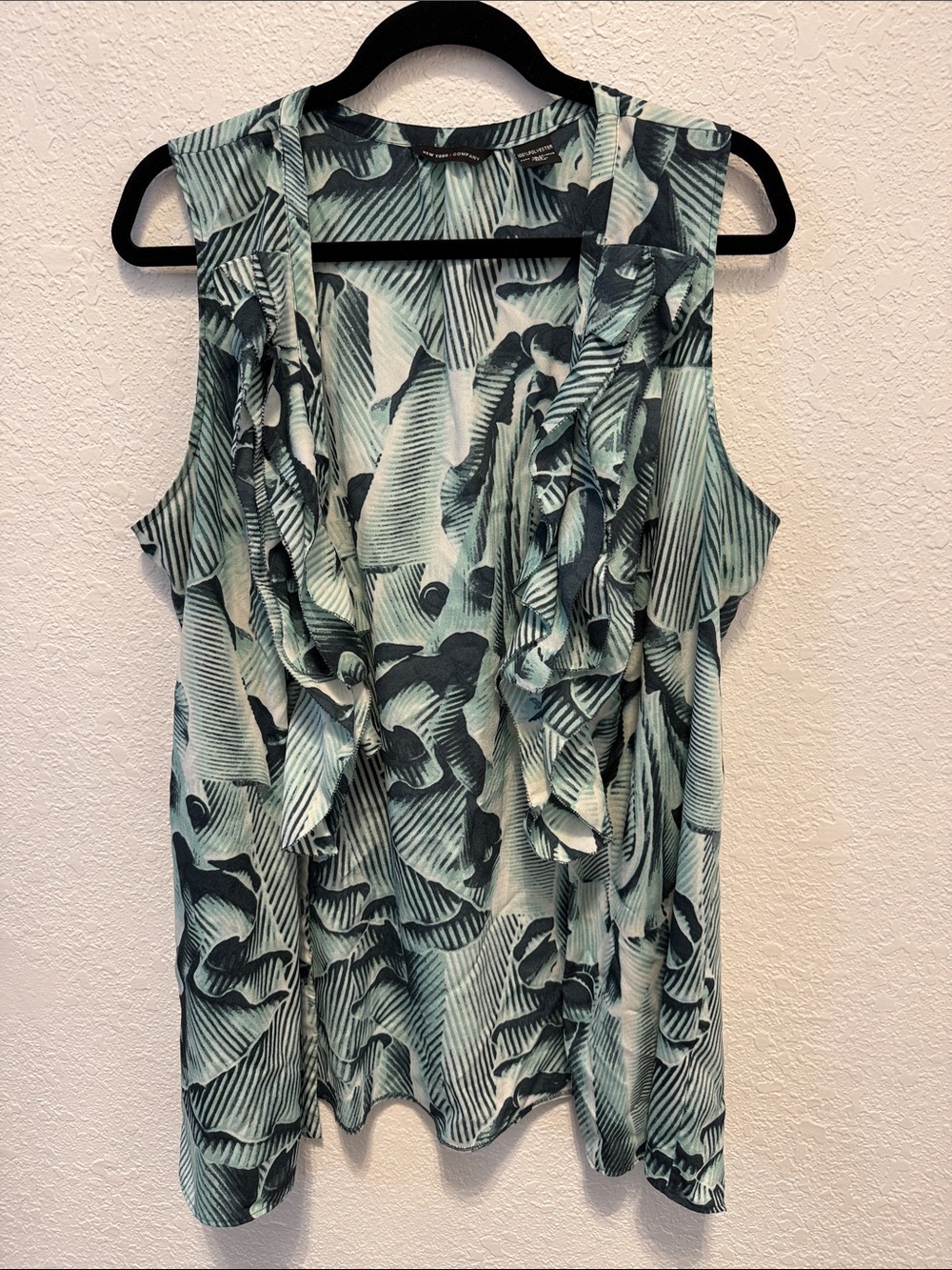 New York & Company Teal and White Ruffled Sleeveless Camisole